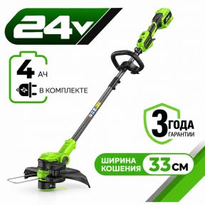 Аккумуляторный триммер Greenworks GD24LT331 33см, б/щ, 24v (АКБ 1х4Ah и З/У) Аккумуляторный триммер Greenworks GD24LT331 33см, б/щ, 24v (АКБ 1х4Ah и З/У)