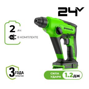 Аккумуляторный перфоратор Greenworks GD24SDS1K2 б/щ, 1,2 Дж, 24v (АКБ 1х2Ah, З/У)
