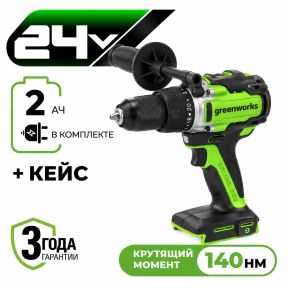 Аккумуляторная ударная дрель-шуруповерт Greenworks GD24DD140 б/щ, 70/140 Н·м, 24v (без АКБ и З/У)