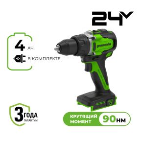Аккумуляторная дрель-шуруповерт Greenworks GD24DD90 б/щ, 45/90 Н·м, 24v (АКБ 1x4Ah, З/У) Аккумуляторная дрель-шуруповерт Greenworks GD24DD90 б/щ, 45/90 Н·м, 24v (АКБ 1x4Ah, З/У)